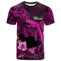 Hawaii Islands Polo Shirt Maui Map Hawaiian Shark With Tropical Flowers LT14 Pink - Polynesian Pride