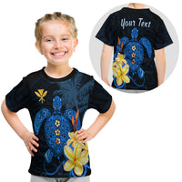 (Custom Personalised) Hawaii Turtle T Shirt Kid Hawaiian Flowers Version Blue Elegant LT13 Youth XL Size14 - Polynesian Pride
