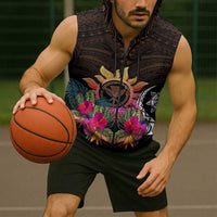 Polynesian Sleeveless Hoodie Hawaii Kanaka Maoli & Hibiscus Flowers With Polynesian Patterns