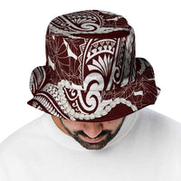 Aloha Hawaii Kalo Pikake Lei Bucket Hat Chest Tattoo Oxblood Hawaiian Pattern