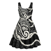 Aloha Hawaii Kalo Pikake Lei Midi Dress Chest Tattoo Black Hawaiian Pattern
