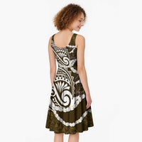 Aloha Hawaii Kalo Pikake Lei Midi Dress Chest Tattoo Gold Hawaiian Pattern