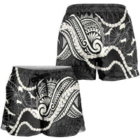 Aloha Hawaii Kalo Pikake Lei Shorts for Women Chest Tattoo Black Hawaiian Pattern