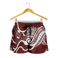 Aloha Hawaii Kalo Pikake Lei Shorts for Women Chest Tattoo Oxblood Hawaiian Pattern