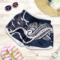 Aloha Hawaii Kalo Pikake Lei Shorts for Women Chest Tattoo Oxford Blue Hawaiian Pattern