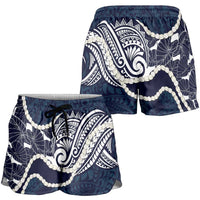 Aloha Hawaii Kalo Pikake Lei Shorts for Women Chest Tattoo Oxford Blue Hawaiian Pattern