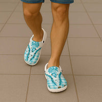 Aloha Hawaii Palaka Clogs Shoes Blue Plumeria Lei