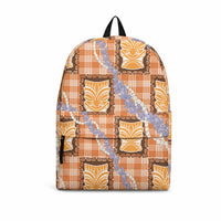 Aloha Hawaii Tiki Palaka Motifs Backpack Honohono Lei Orange Elegant Vibes
