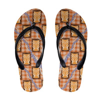 Aloha Hawaii Tiki Palaka Motifs Flip Flops Honohono Lei Orange Elegant Vibes