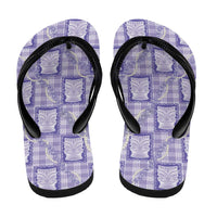 Aloha Hawaii Tiki Palaka Motifs Flip Flops Honohono Lei Purple Elegant Vibes
