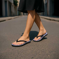 Aloha Hawaii Tiki Palaka Motifs Flip Flops Honohono Lei Purple Elegant Vibes