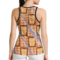 Aloha Hawaii Tiki Palaka Motifs Hollow Tank Top Honohono Lei Orange Elegant Vibes