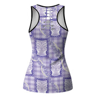 Aloha Hawaii Tiki Palaka Motifs Hollow Tank Top Honohono Lei Purple Elegant Vibes