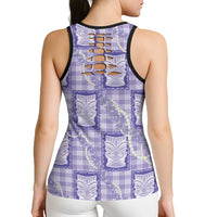 Aloha Hawaii Tiki Palaka Motifs Hollow Tank Top Honohono Lei Purple Elegant Vibes