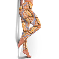 Aloha Hawaii Tiki Palaka Motifs Leggings Honohono Lei Orange Elegant Vibes