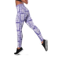 Aloha Hawaii Tiki Palaka Motifs Leggings Honohono Lei Purple Elegant Vibes