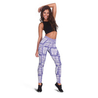Aloha Hawaii Tiki Palaka Motifs Leggings Honohono Lei Purple Elegant Vibes
