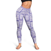 Aloha Hawaii Tiki Palaka Motifs Leggings Honohono Lei Purple Elegant Vibes