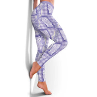 Aloha Hawaii Tiki Palaka Motifs Leggings Honohono Lei Purple Elegant Vibes