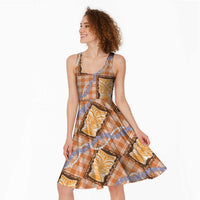 Aloha Hawaii Tiki Palaka Motifs Midi Dress Honohono Lei Orange Elegant Vibes