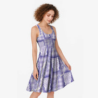 Aloha Hawaii Tiki Palaka Motifs Midi Dress Honohono Lei Purple Elegant Vibes