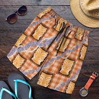 Aloha Hawaii Tiki Palaka Motifs Shorts for Men Honohono Lei Orange Elegant Vibes