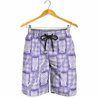 Aloha Hawaii Tiki Palaka Motifs Shorts for Men Honohono Lei Purple Elegant Vibes