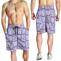 Aloha Hawaii Tiki Palaka Motifs Shorts for Men Honohono Lei Purple Elegant Vibes