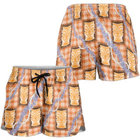 Aloha Hawaii Tiki Palaka Motifs Shorts for Women Honohono Lei Orange Elegant Vibes