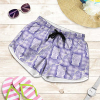 Aloha Hawaii Tiki Palaka Motifs Shorts for Women Honohono Lei Purple Elegant Vibes