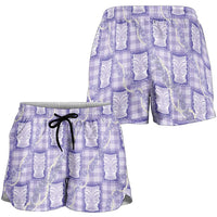 Aloha Hawaii Tiki Palaka Motifs Shorts for Women Honohono Lei Purple Elegant Vibes