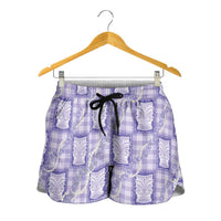 Aloha Hawaii Tiki Palaka Motifs Shorts for Women Honohono Lei Purple Elegant Vibes