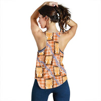 Aloha Hawaii Tiki Palaka Motifs Women Racerback Tank Honohono Lei Orange Elegant Vibes