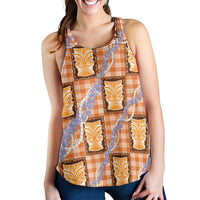 Aloha Hawaii Tiki Palaka Motifs Women Racerback Tank Honohono Lei Orange Elegant Vibes