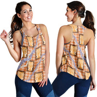 Aloha Hawaii Tiki Palaka Motifs Women Racerback Tank Honohono Lei Orange Elegant Vibes