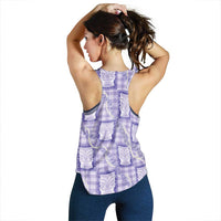 Aloha Hawaii Tiki Palaka Motifs Women Racerback Tank Honohono Lei Purple Elegant Vibes
