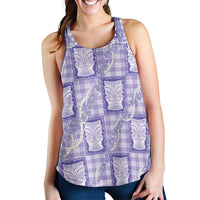 Aloha Hawaii Tiki Palaka Motifs Women Racerback Tank Honohono Lei Purple Elegant Vibes