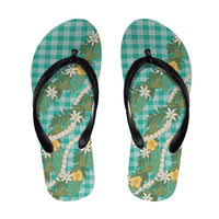 Aloha Puakenikeni Anthurium Pikake Lei Flip Flops Marine Hawaiian Palaka Pattern