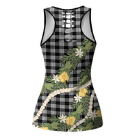 Aloha Puakenikeni Anthurium Pikake Lei Hollow Tank Top Black Hawaiian Palaka Pattern LT9 - Polynesian Pride