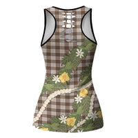 Aloha Puakenikeni Anthurium Pikake Lei Hollow Tank Top Chocolate Hawaiian Palaka Pattern LT9 - Polynesian Pride