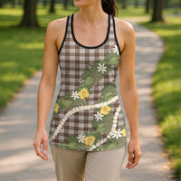 Aloha Puakenikeni Anthurium Pikake Lei Hollow Tank Top Chocolate Hawaiian Palaka Pattern LT9 - Polynesian Pride