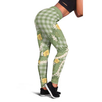 Aloha Puakenikeni Anthurium Pikake Lei Leggings Green Hawaiian Palaka Pattern