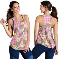 Aloha Puakenikeni Anthurium Pikake Lei Women Racerback Tank Tropical Pink Hawaiian Palaka Pattern