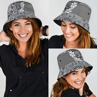Aloha Vintage Plumeria Hawaiian Tapa Pattern Bucket Hat Gray Hawaiian Tapa Pattern - Polynesian Pride