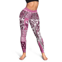 Aloha Vintage Plumeria Hawaiian Tapa Pattern Leggings Pink Hawaiian Tapa Pattern - Polynesian Pride