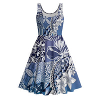 Aloha Vintage Plumeria Hawaiian Tapa Pattern Midi Dress Blue Hawaiian Tapa Pattern LT9 Blue - Polynesian Pride