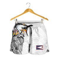 American Samoa Shorts for Women Tribal Tattoo with Eagle White