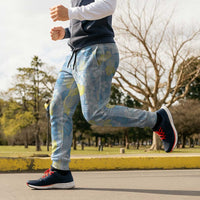 Anthurium Plumeria Lei Pastel Jogger Pants Blue Hawaiian Splendid Palaka