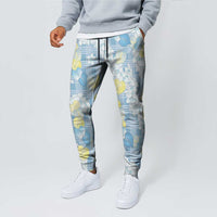 Anthurium Plumeria Lei Pastel Jogger Pants Blue Hawaiian Splendid Palaka