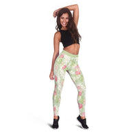 Anthurium Plumeria Lei Pastel Leggings Green Hawaiian Splendid Palaka